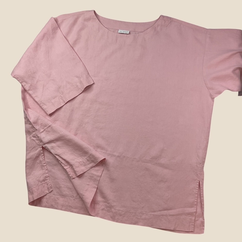 J Jill PureJill Linen Top Tunic Boat Neck Light Pink Women Sz 4X Resort Chic